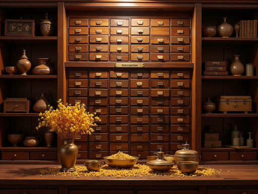 中药饮片展示,传统中药材包装,古朴药房背景