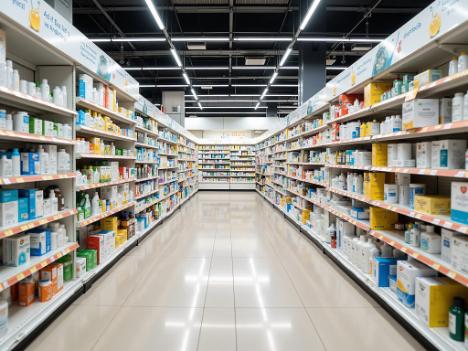 非处方药展示,多种包装的OTC药品,药店货架背景